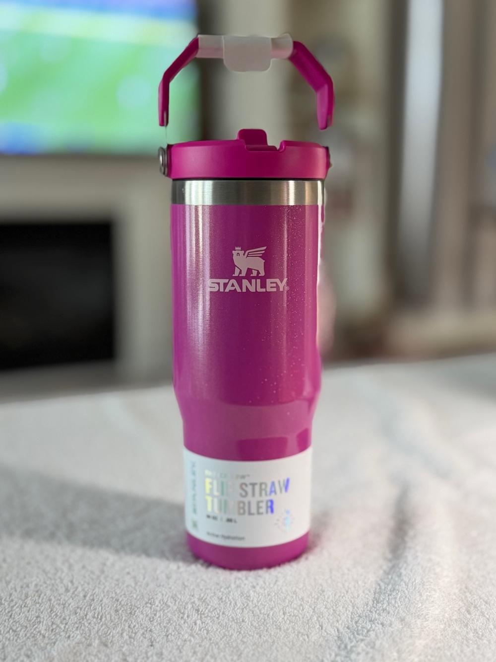 Stanley 30oz Hot Pink Glitter Flip Straw Tumbler